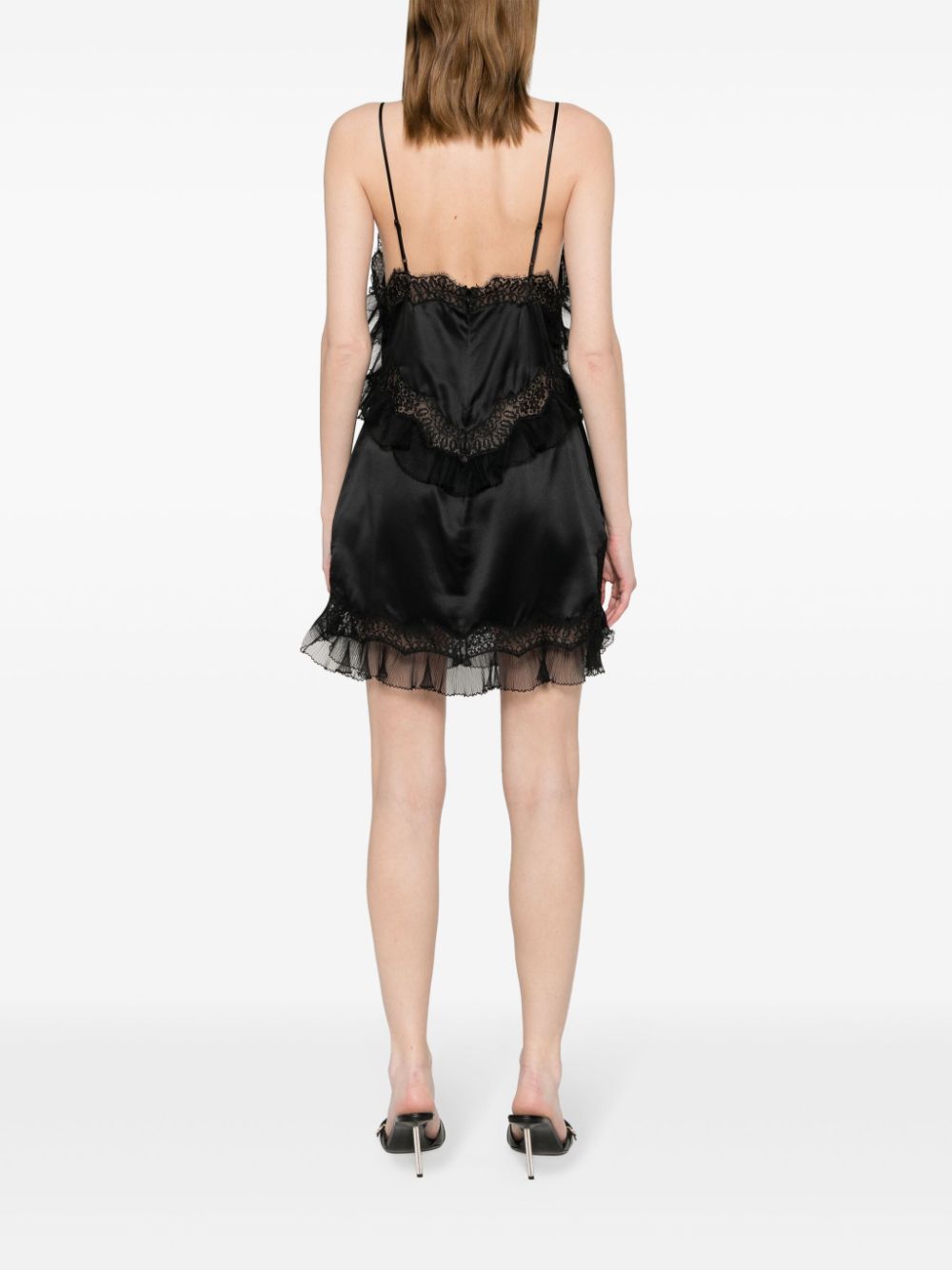 Shop Alexander Wang Ruffed Lace Mini Dress In Black