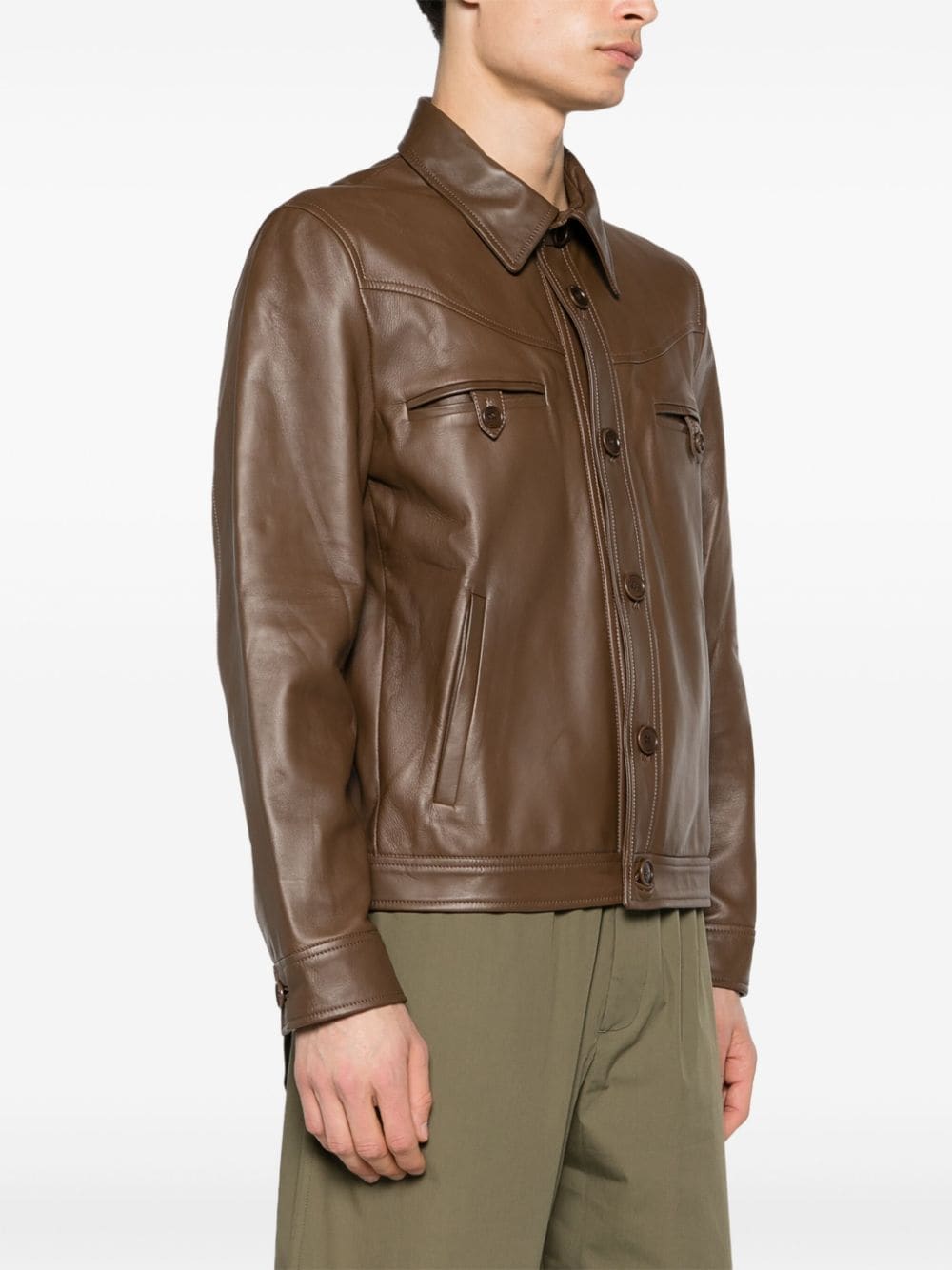 Shop Salvatore Santoro Single-breasted Leather Jacket In Brown