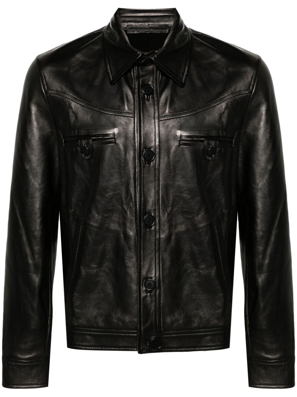 single-breasted leather jacket