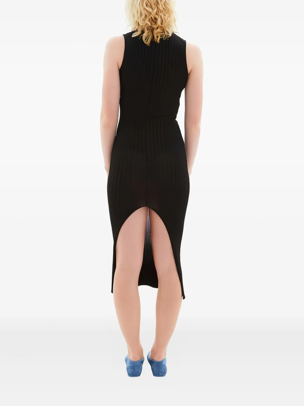 Marni Embroidered Ribbed-knit Midi Dress In Black