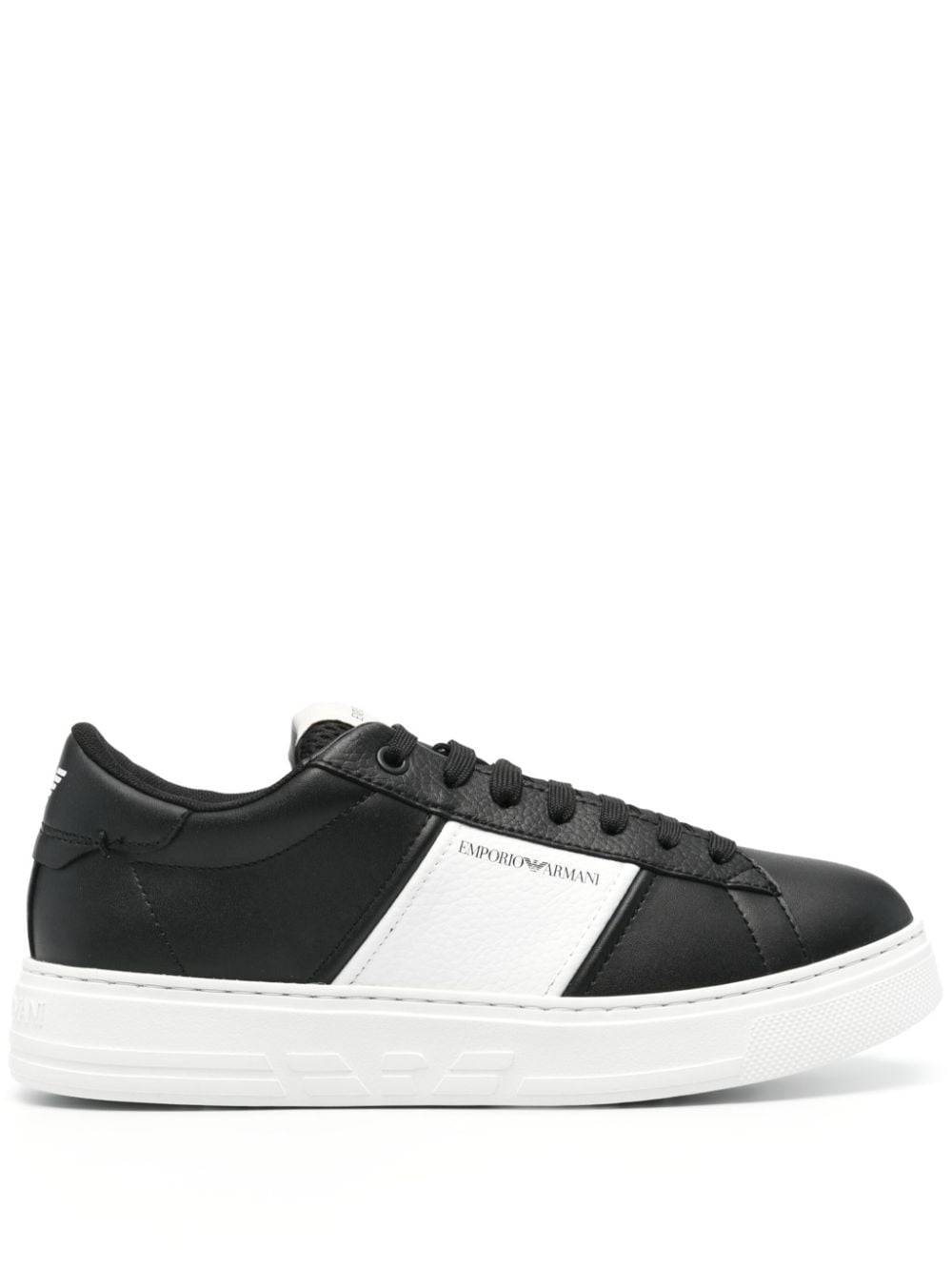 Shop Emporio Armani Logo-print Leather Sneakers In Black