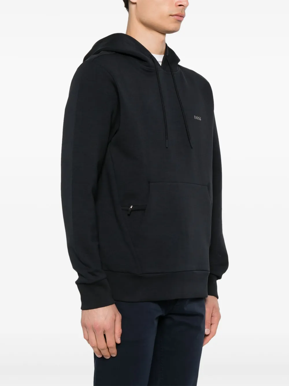 Shop Hugo Boss Logo-rubberised Cotton Hoodie In Blue