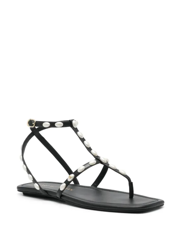 Stuart Weitzman Pearlita Leather Flat Sandals Black FARFETCH UK