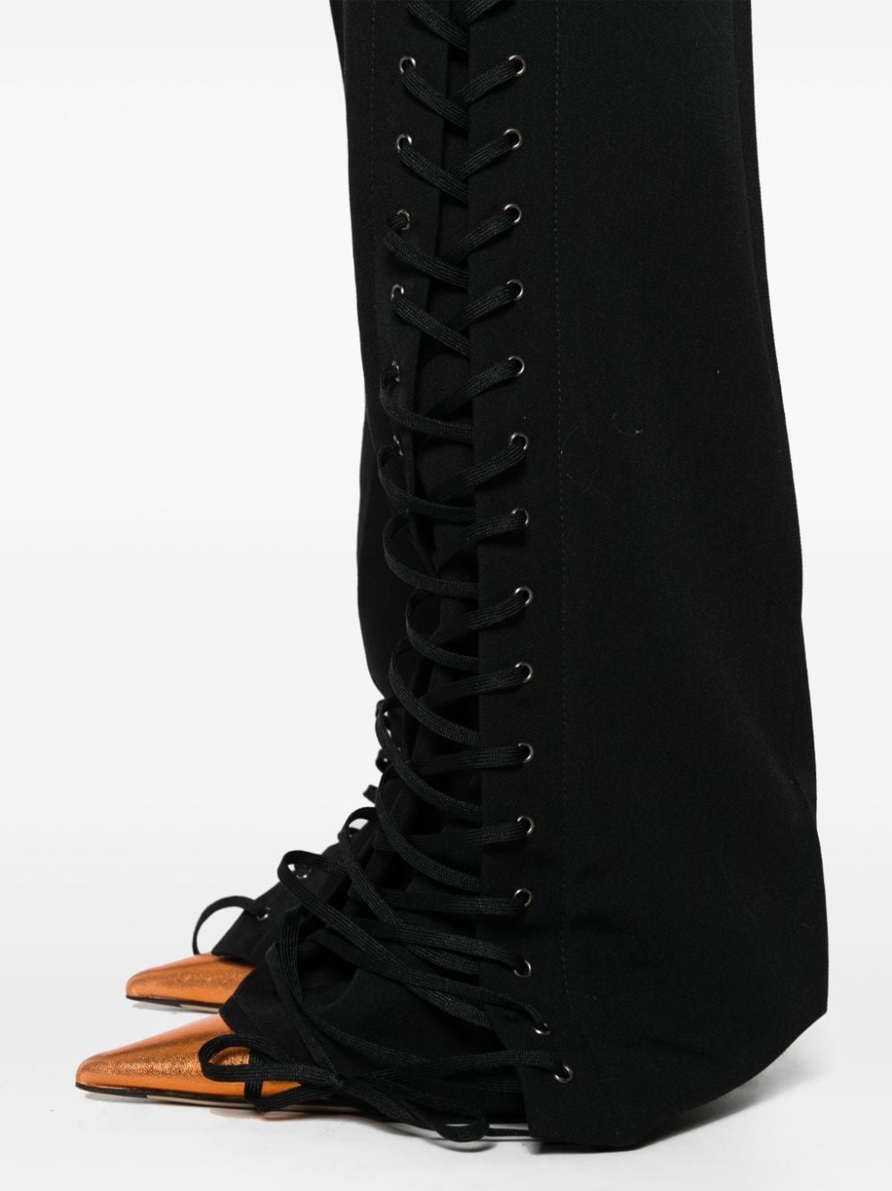 Shop Jean Paul Gaultier Lace-up Wool Trousers In Black