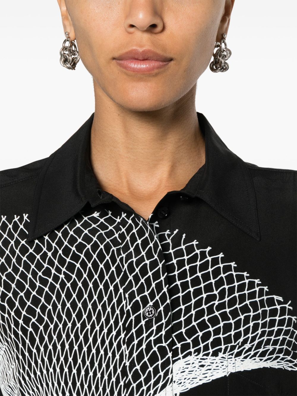 Shop Victoria Beckham Graphic-print Silk Pajama Shirt In Black