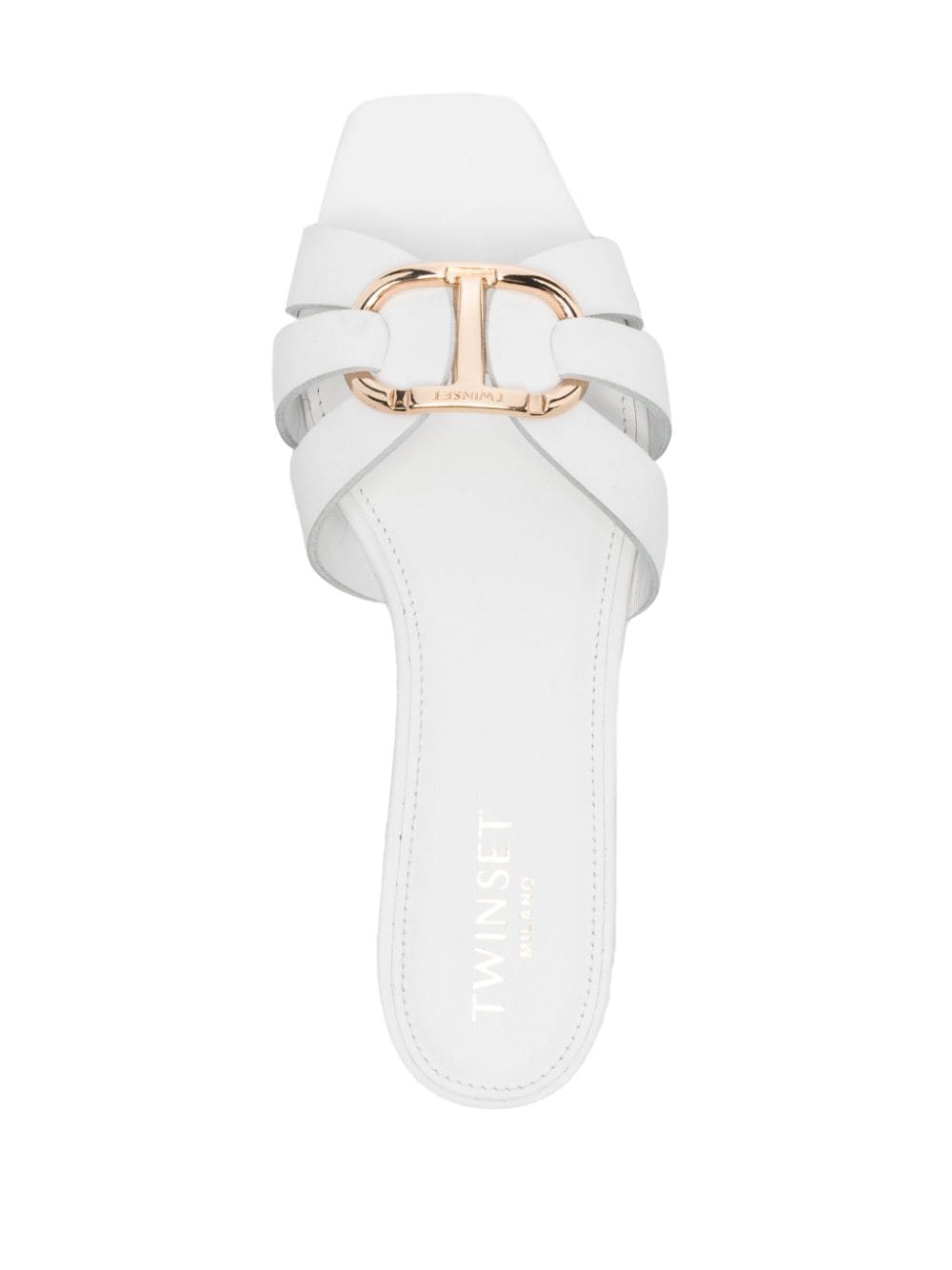 Shop Twinset Oval T-plaque Leather Slides In White