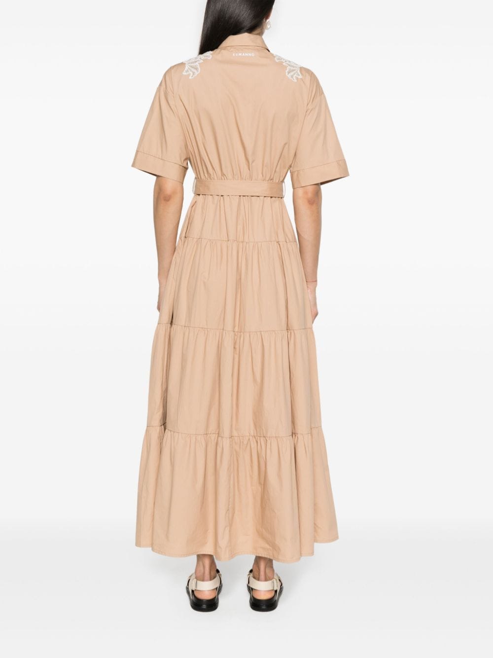 Shop Ermanno Firenze Floral-lace Tiered Maxi Dress In Neutrals