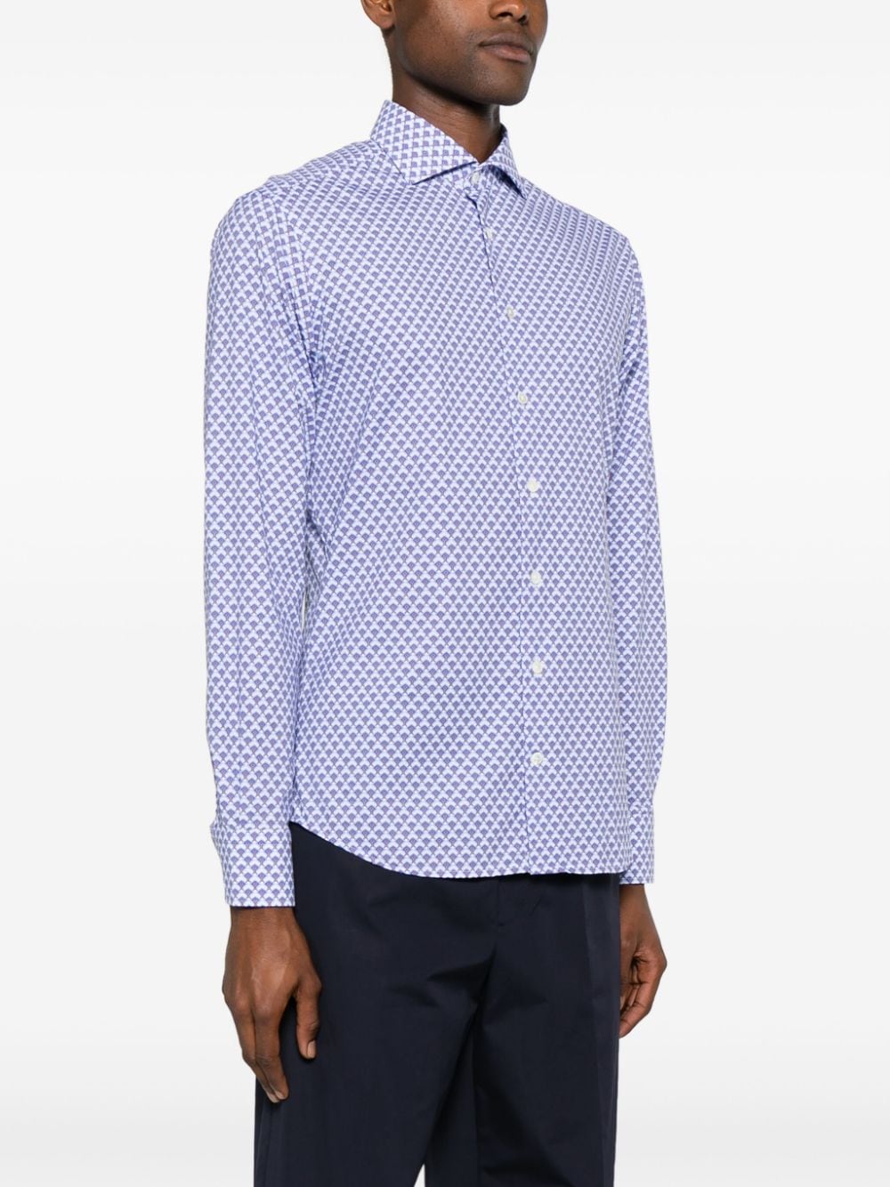 Shop Traiano Milano Geometric-print Cutaway-collar Shirt In Blue