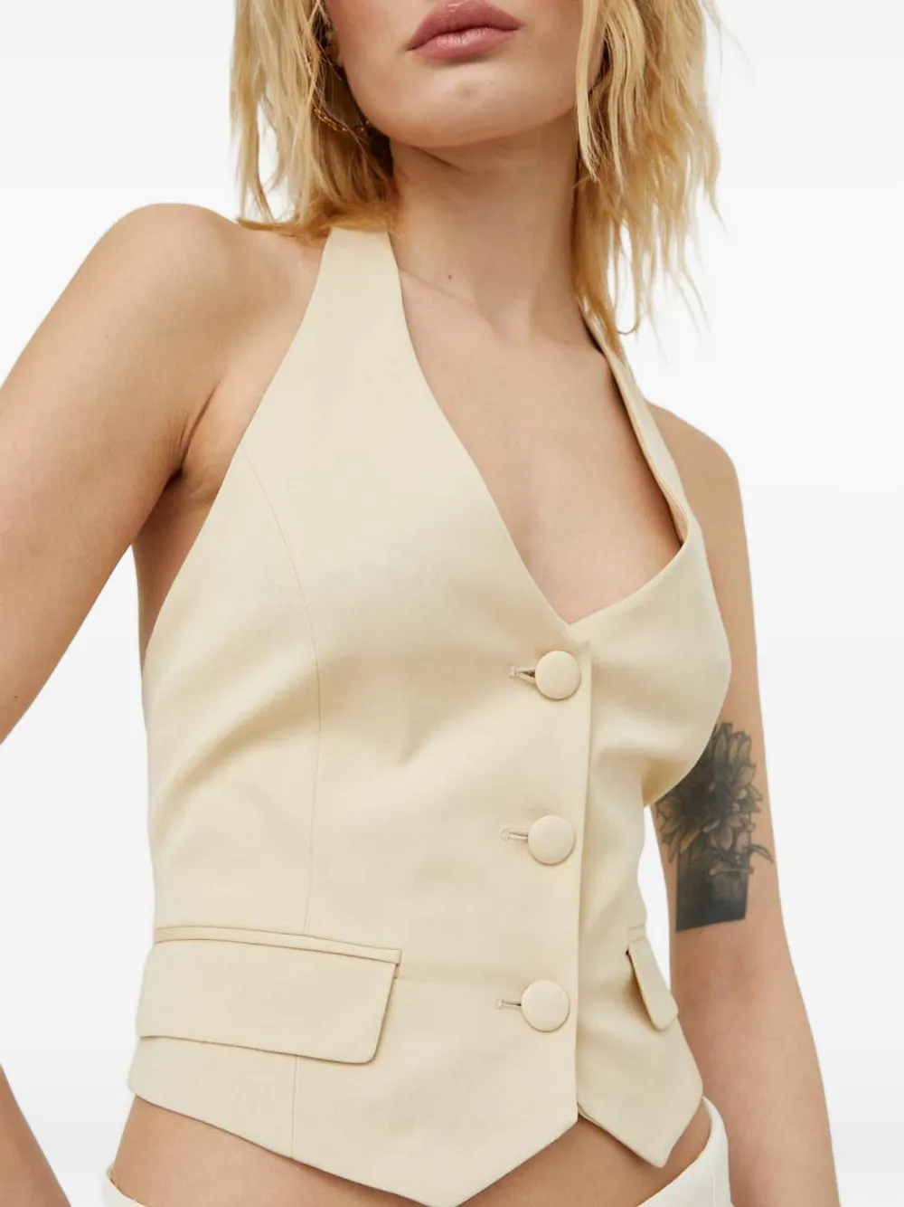 Ba&sh Good Halterneck Buttoned Vest In Neutral