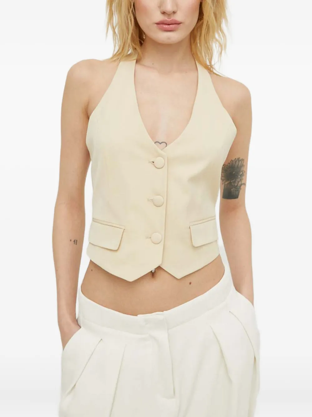 Ba&sh Good Halterneck Buttoned Vest In Neutral