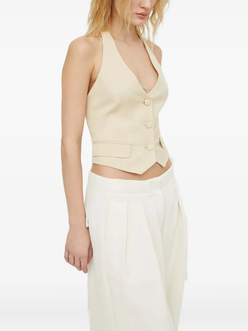 Ba&sh Good Halterneck Buttoned Vest In Neutral