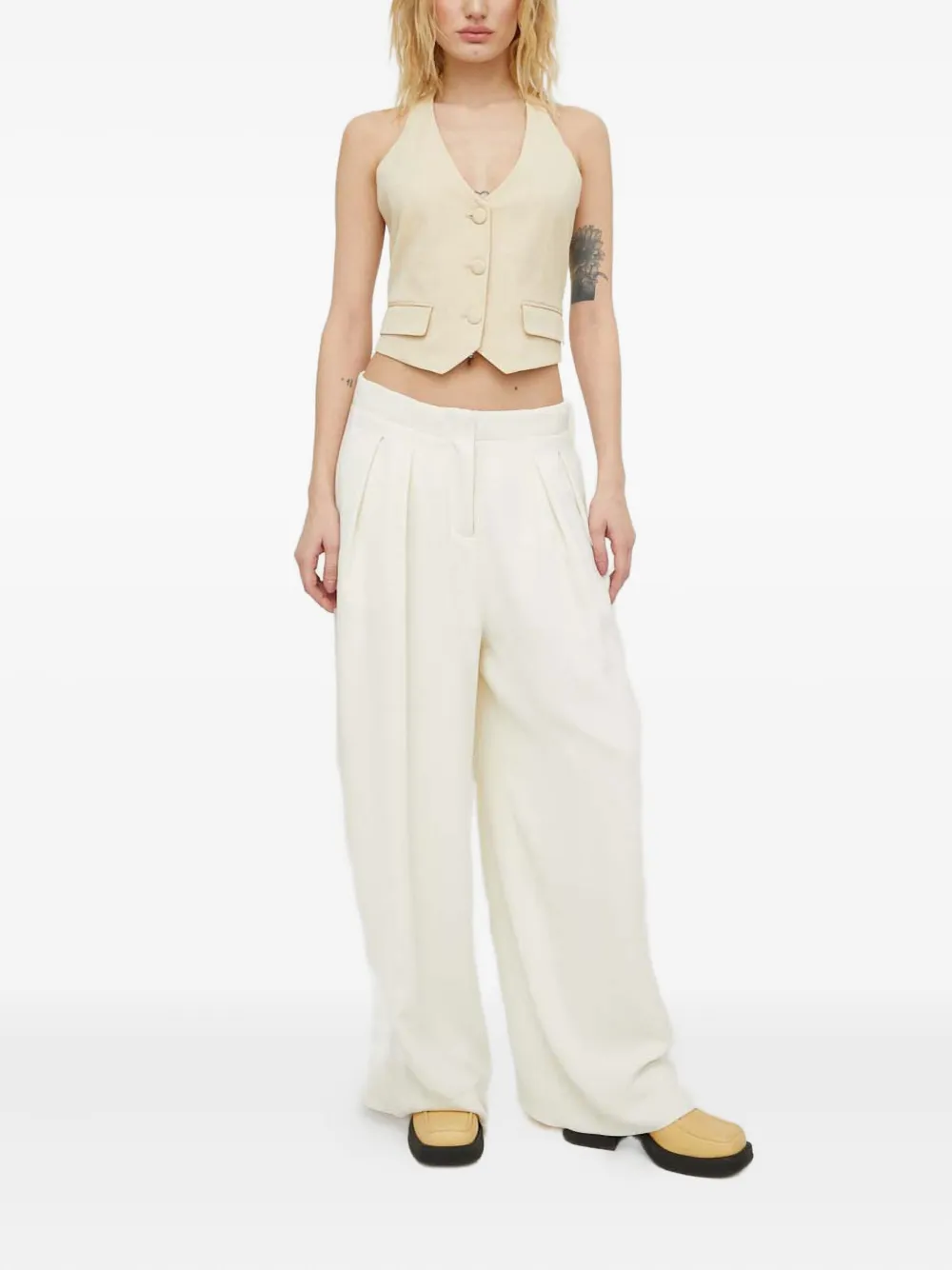 Ba&sh Good Halterneck Buttoned Vest In Neutral