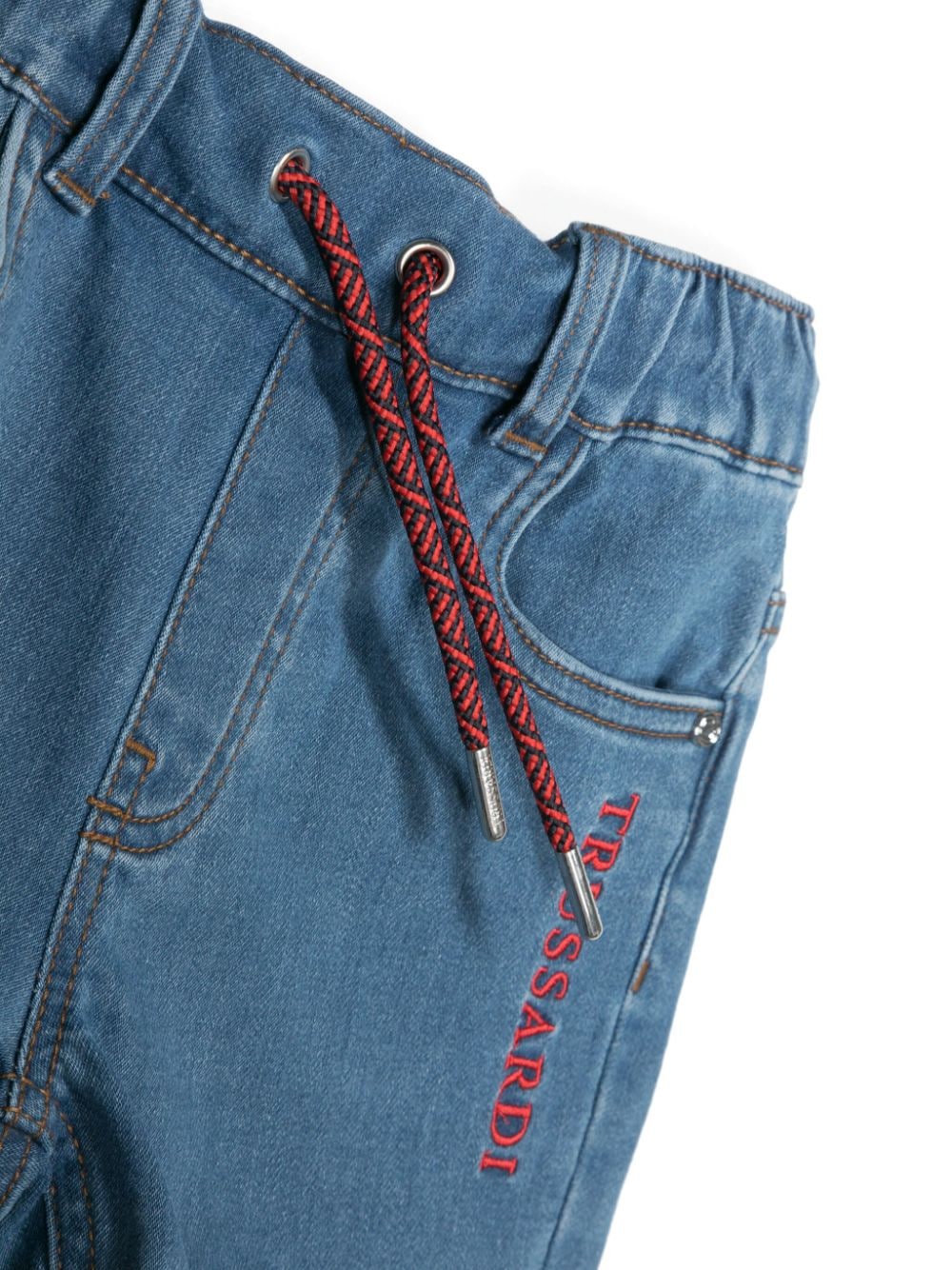 Shop Trussardi Junior Logo-embroidered Denim Shorts In Blue