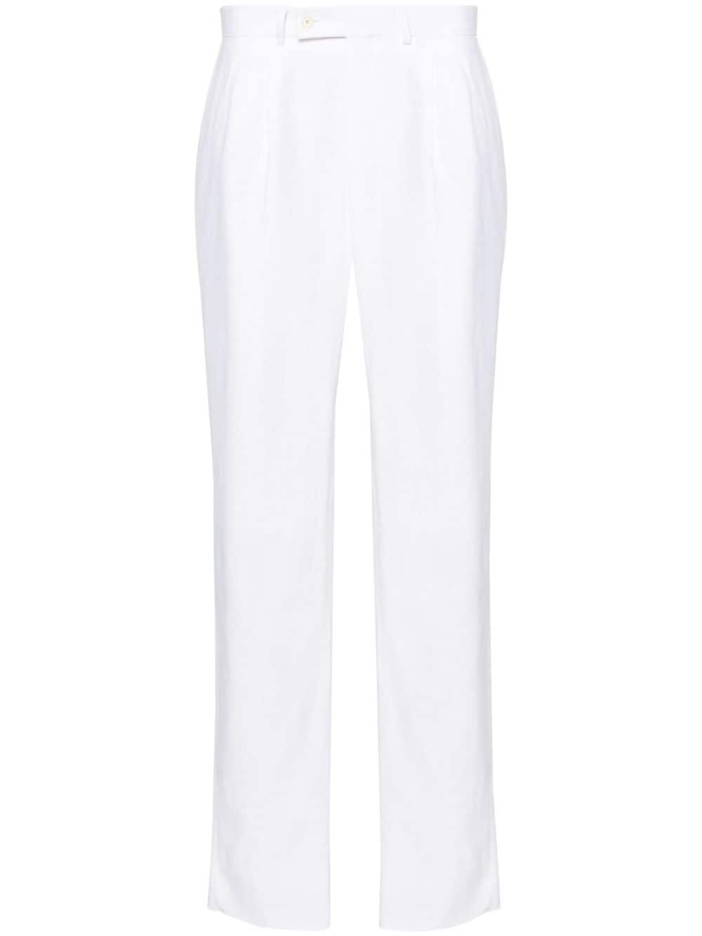 Caruso Linen Tailored Trousers In White