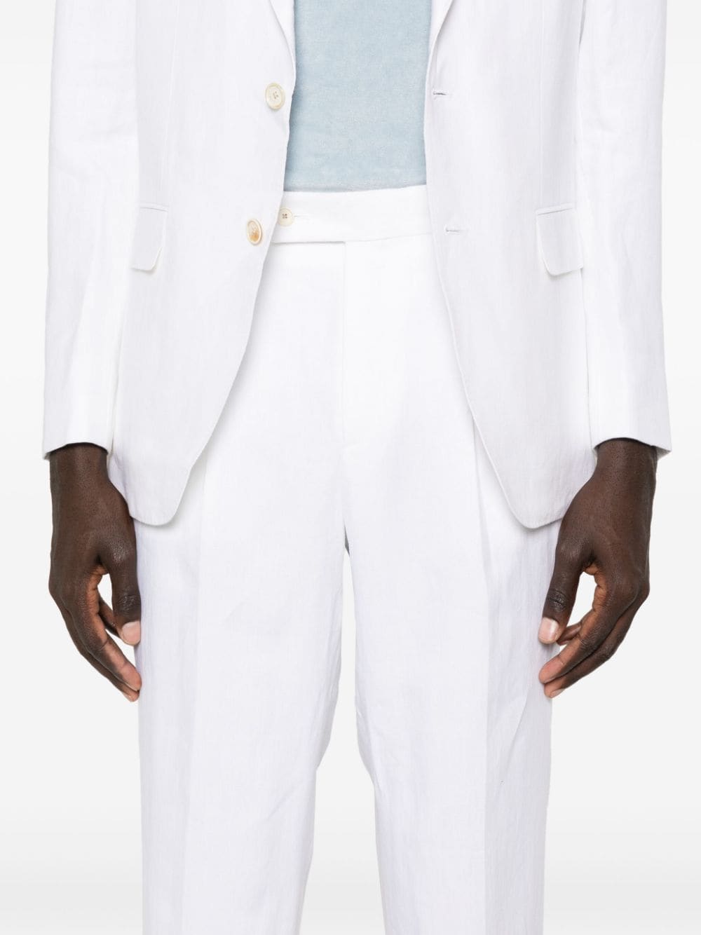 Shop Caruso Linen Tailored Trousers In White