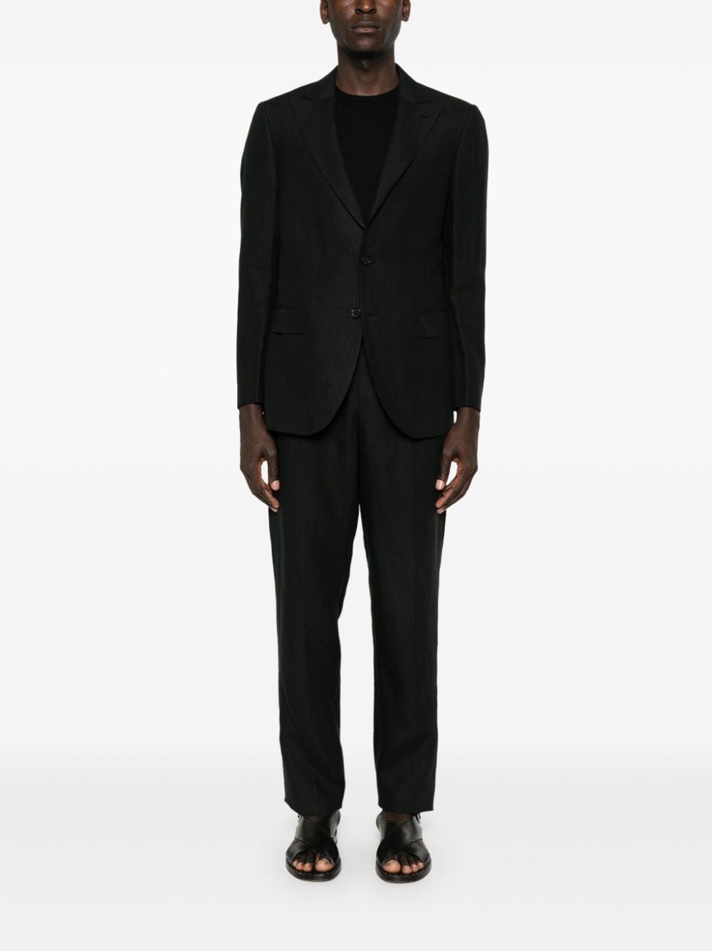 Shop Caruso Linen Tailored Trousers In Black