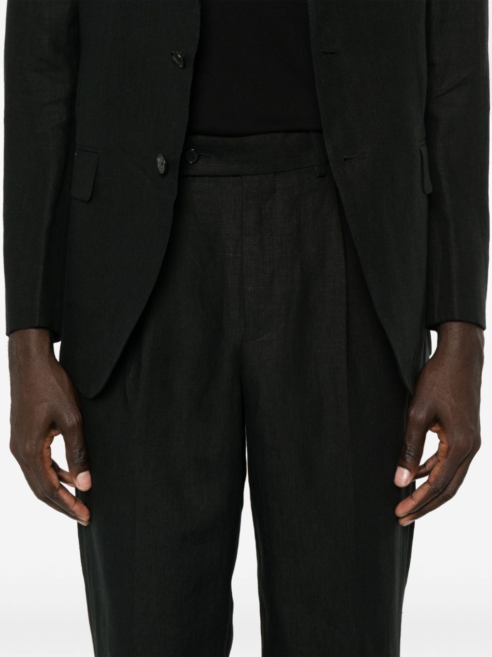 Shop Caruso Linen Tailored Trousers In Black