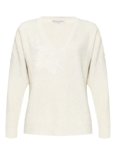 ERMANNO FIRENZE  V-neck lace-embellished sweater 