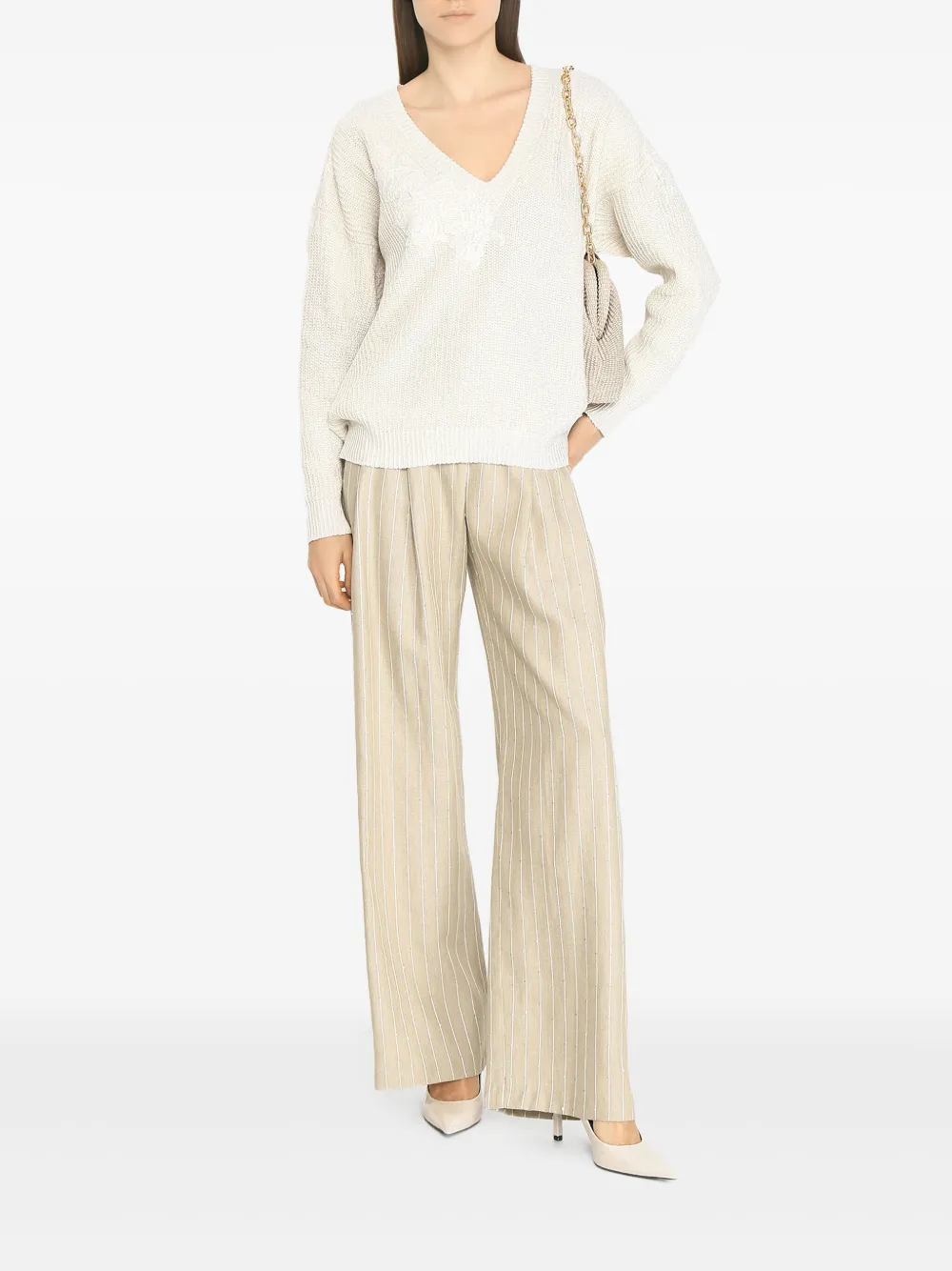 ERMANNO FIRENZE  V-neck lace-embellished sweater | Knitted Sweaters | Image 2
