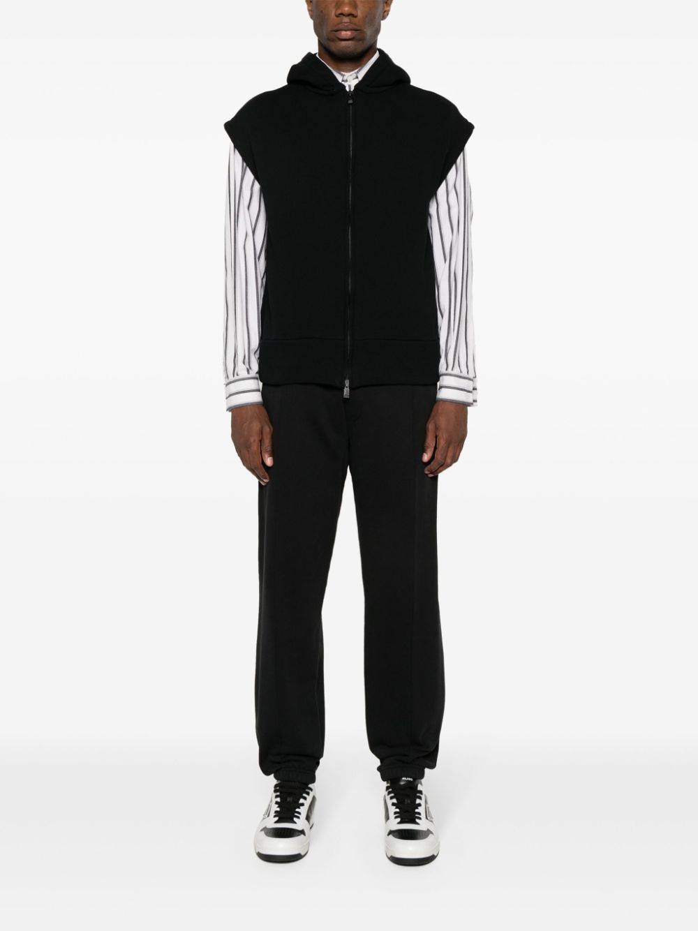 Shop Lardini Sleeveless Zipped Hoodie In Black