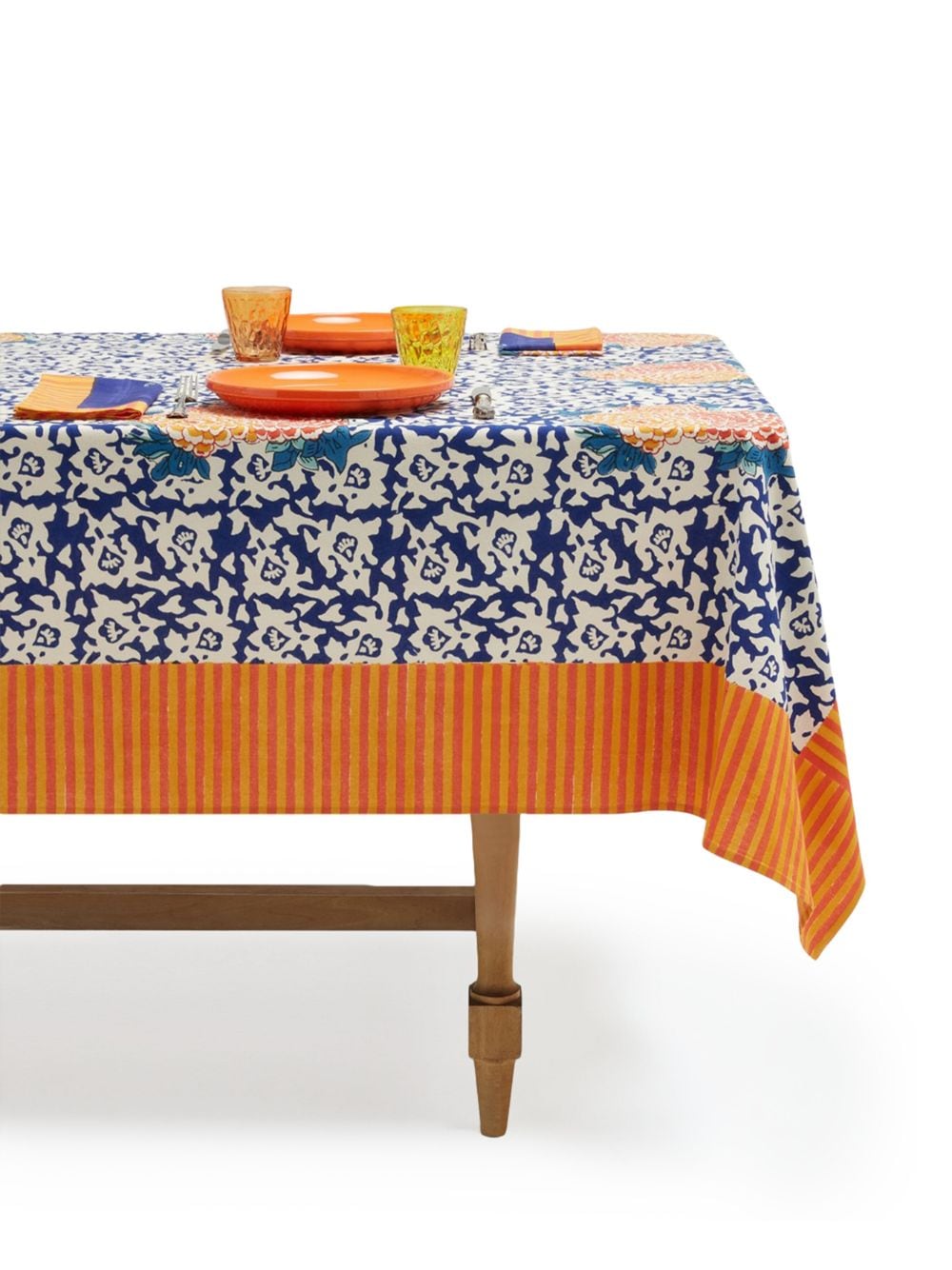 Shop Lisa Corti Arabesque Corolla Cotton Tablecloth (270cm X 180cm) In Blue