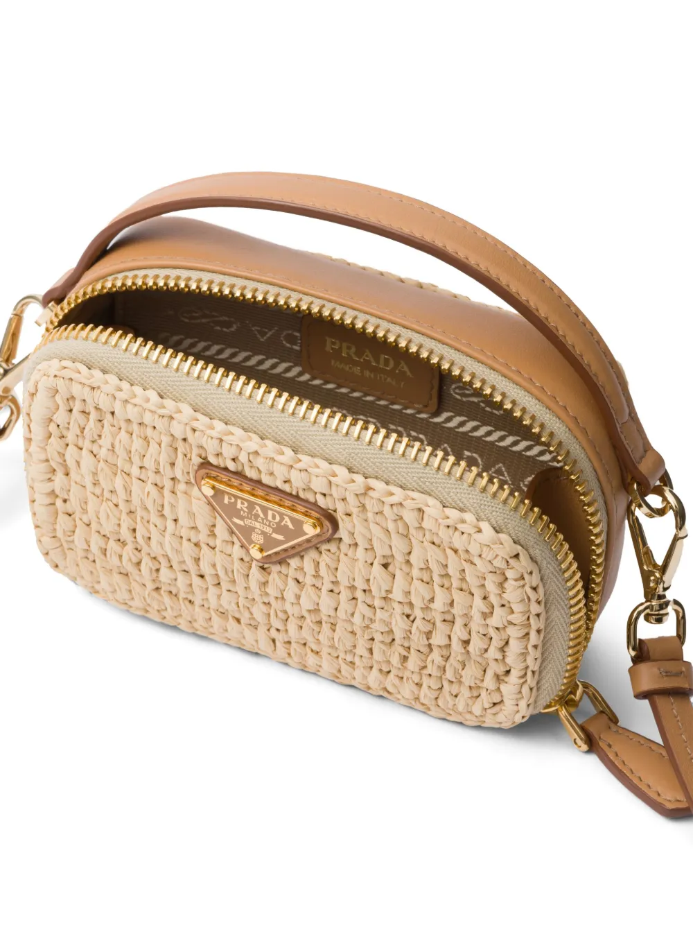 Shop Prada Woven Mini Pouch In Neutrals