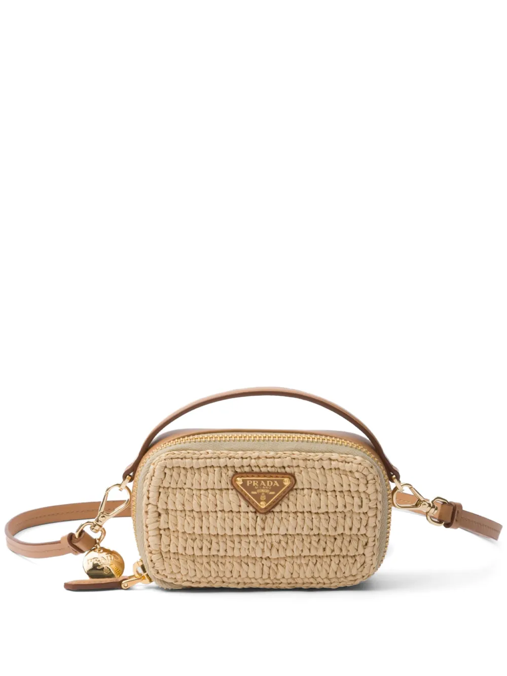 Prada Woven Fabric And Leather Mini-pouch In Natural