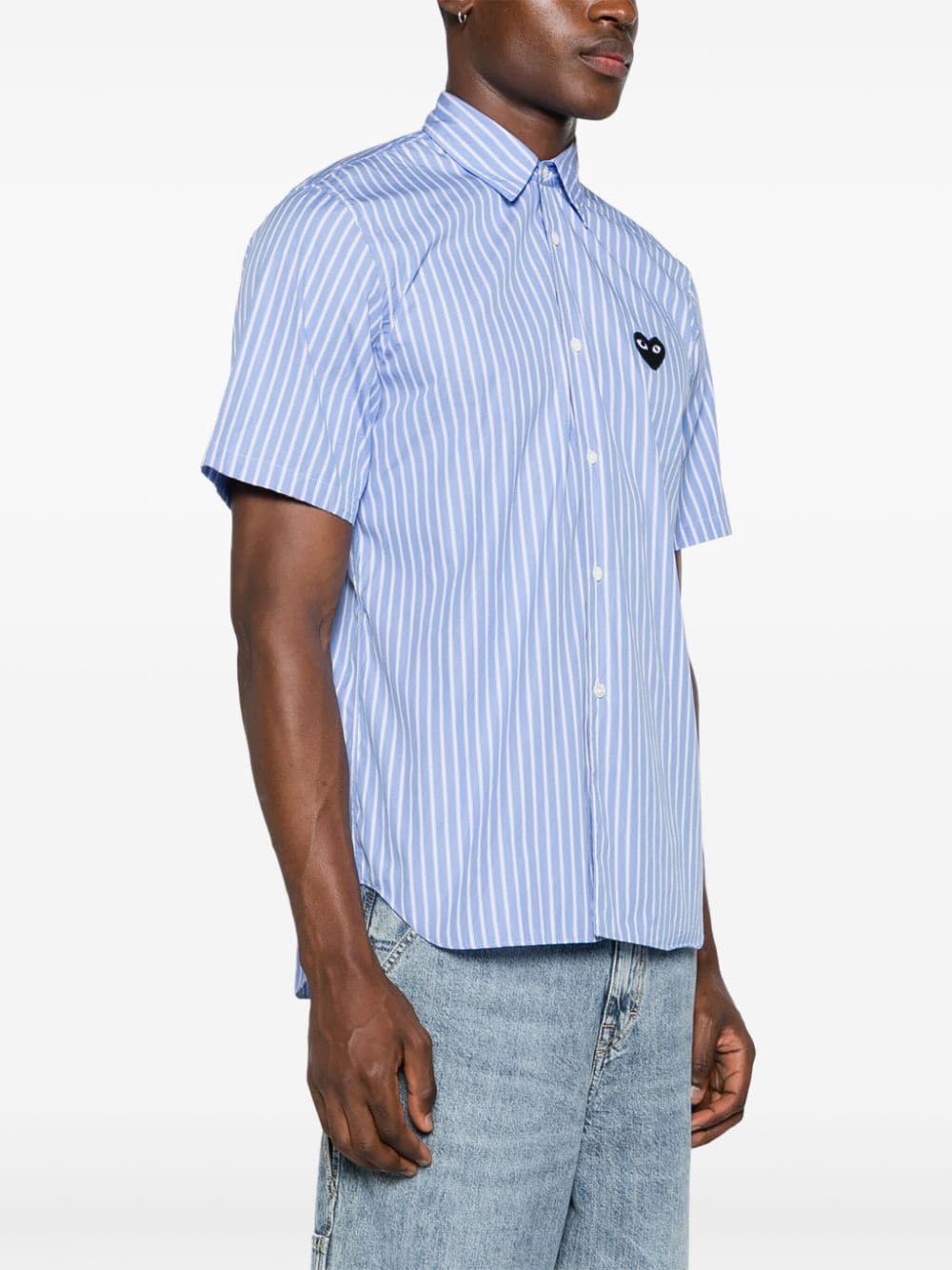 Shop Comme Des Garçons Play Heart-patch Striped Shirt In 蓝色