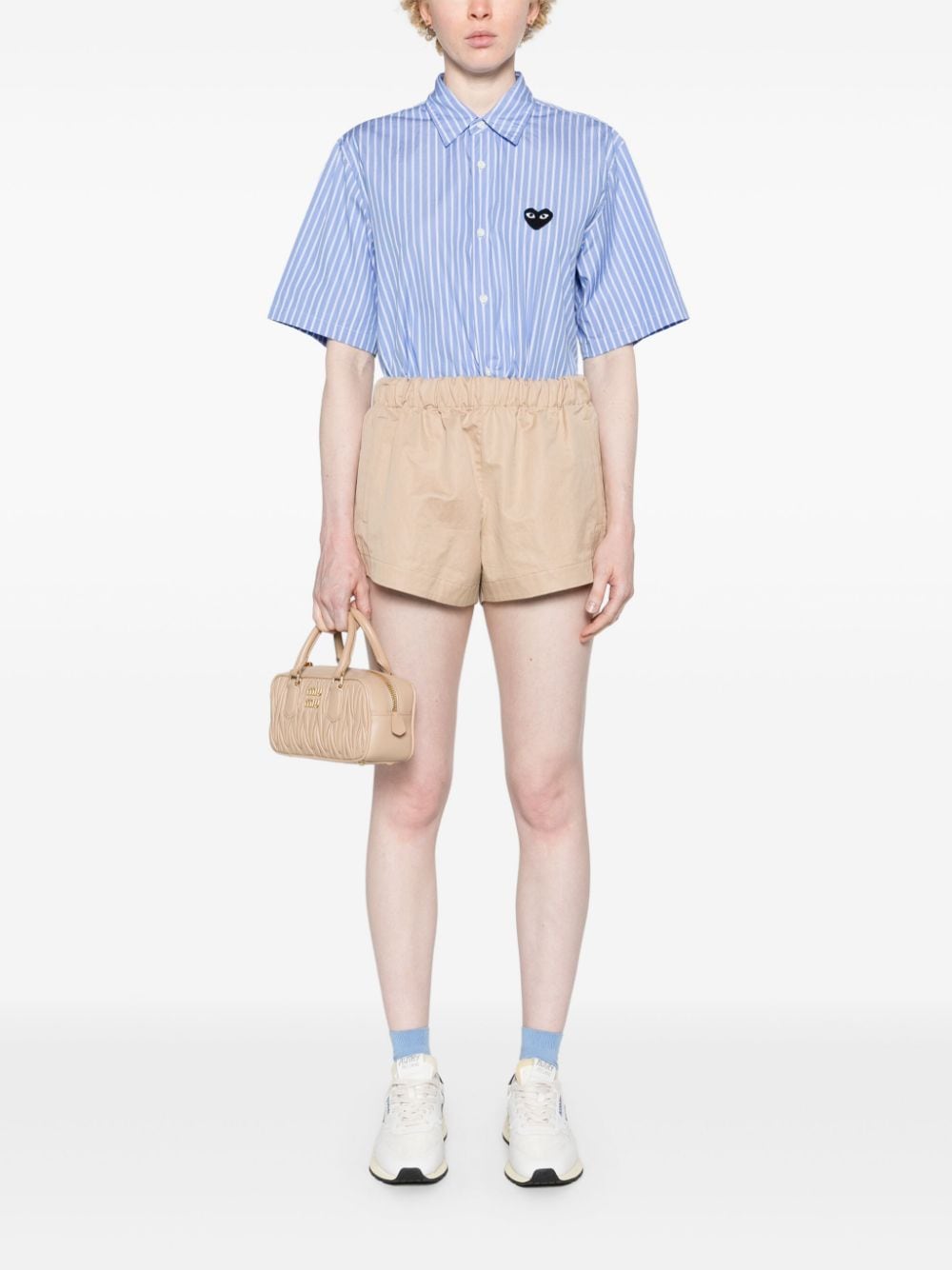 Shop Comme Des Garçons Play Heart-patch Striped Shirt In 蓝色