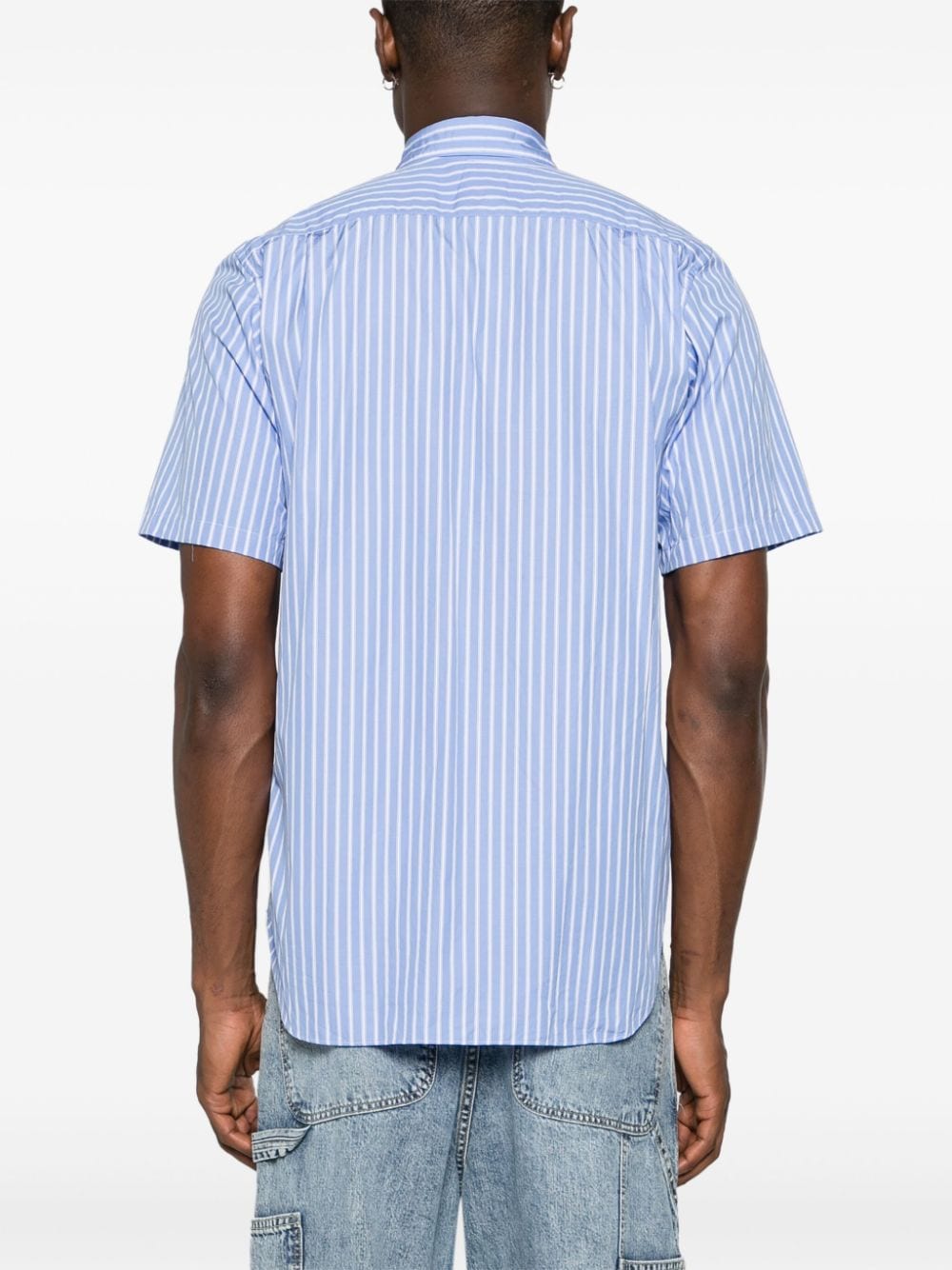 Shop Comme Des Garçons Play Heart-patch Striped Shirt In 蓝色