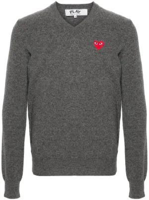 $COMME des GARCONS グレーピンク ボーダー Vネック長袖ニット COMME des GARCONS グレーピンク ボーダー Vネック長袖ニット
