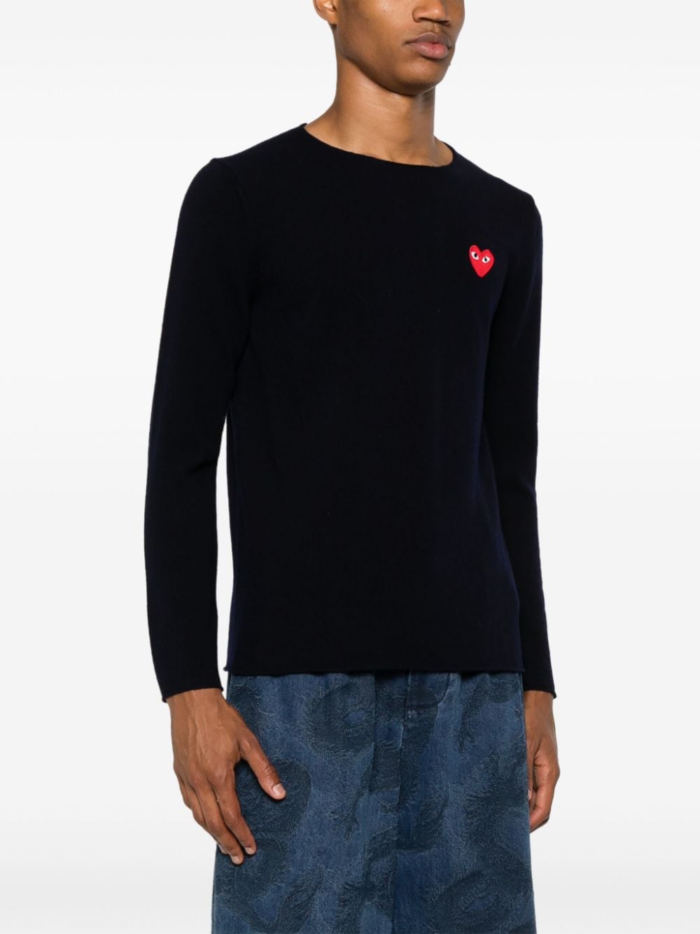 Shop Comme Des Garçons Play Heart-patch Wool Jumper In Blue