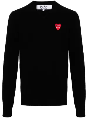 Comme Des Garçons Play V-neck Wool Jumper | Black | FARFETCH