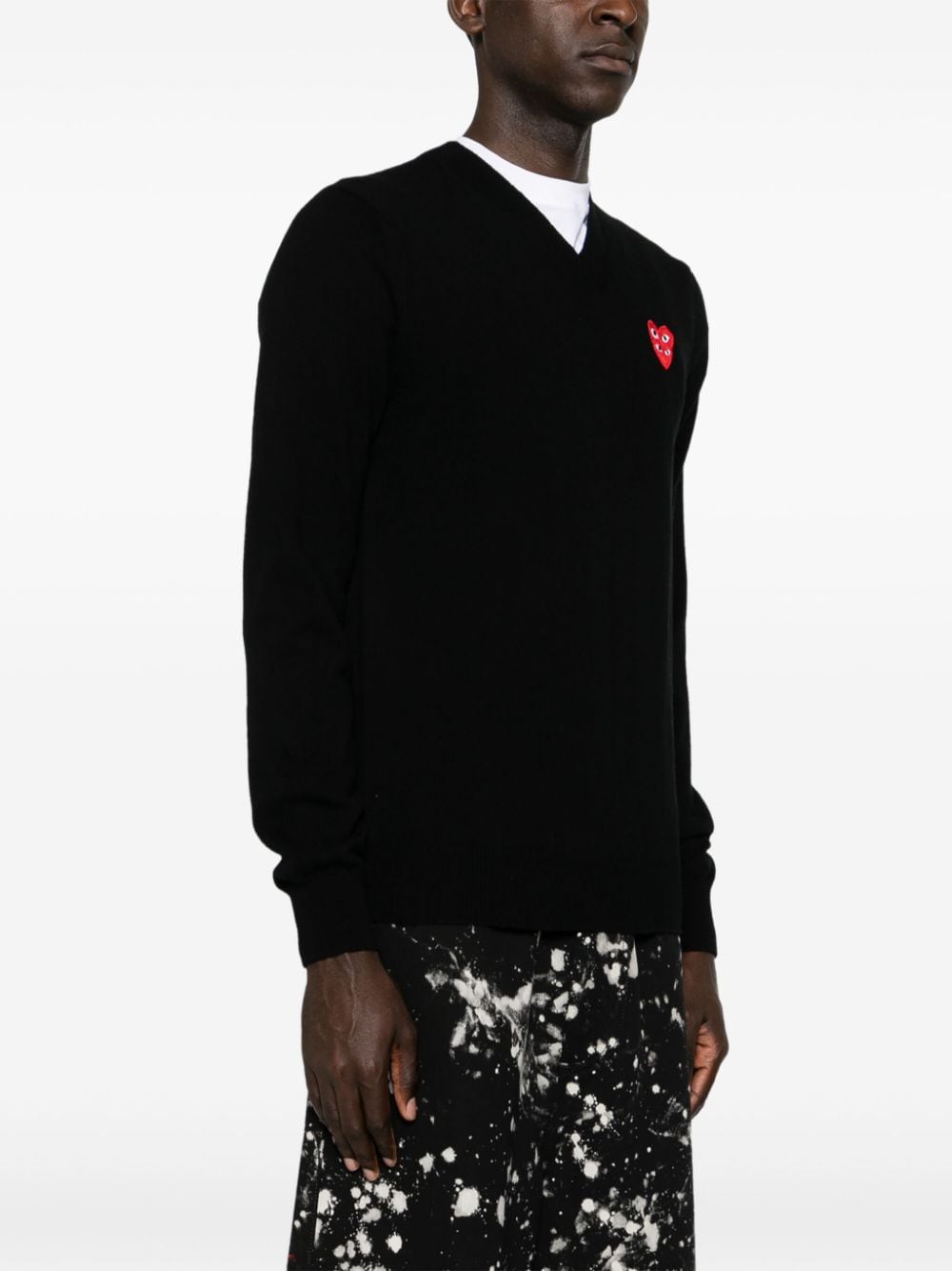 Shop Comme Des Garçons Play Heart-patch Wool Jumper In Black