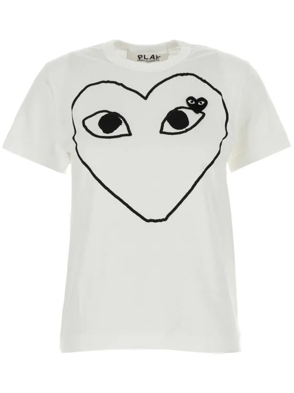 Comme des Garcons Play Signature Heart Print Cotton T Shirt Unisex Cotton Xs White