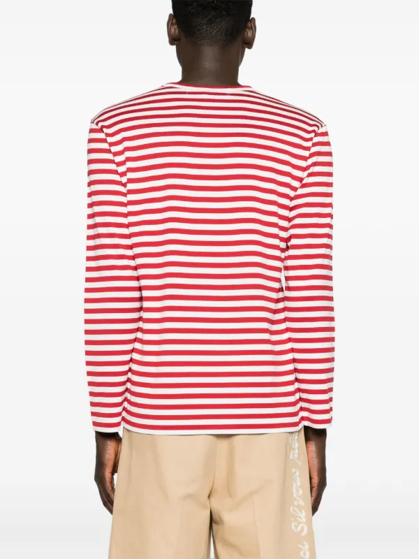 Comme Des Garçons Play heart-patch Striped T-shirt | Red | FARFETCH