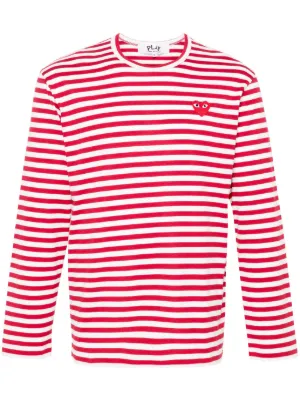 Comme Des Garçons Play heart-motif Striped Top | Red | FARFETCH