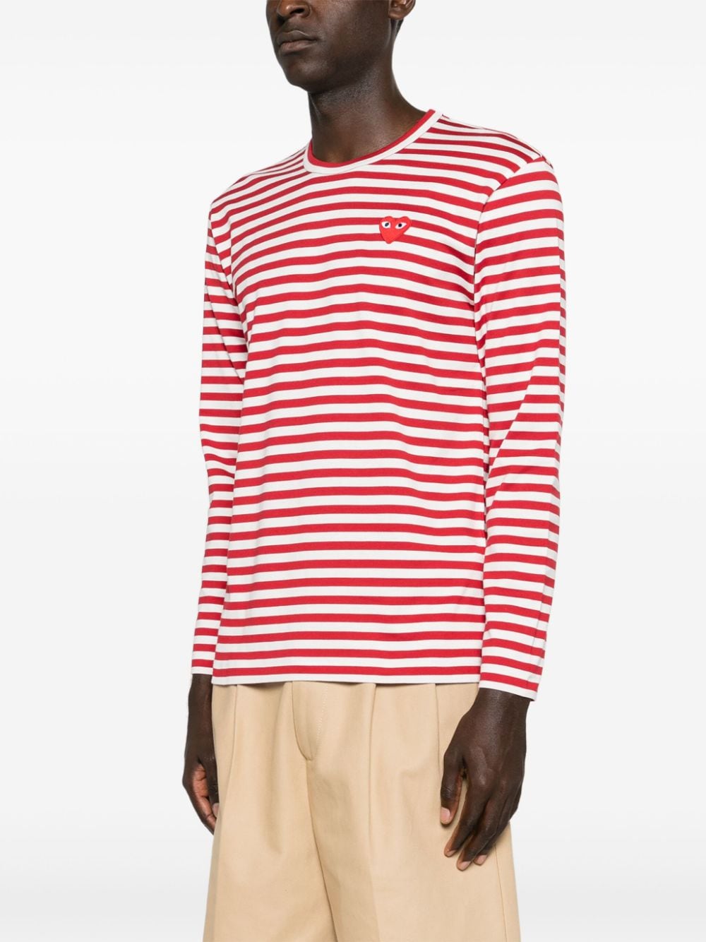 Shop Comme Des Garçons Play Heart-patch Striped T-shirt In 红色