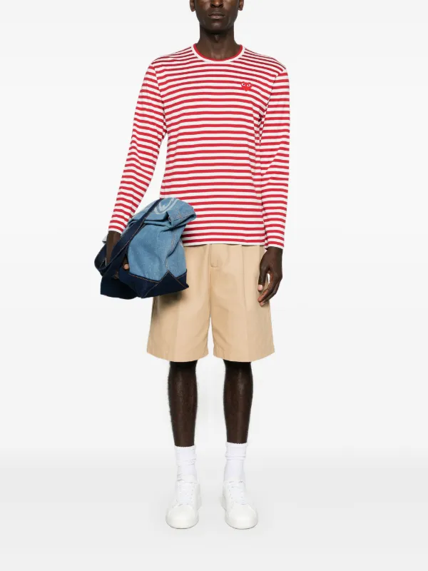 Comme Des Garçons Play heart-patch Striped T-shirt | Red | FARFETCH