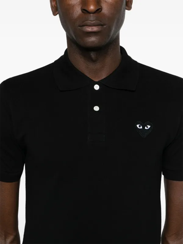 Comme des Garçons Patchwork Polo Shirt Comme Des Garçons Play heart-patch Cotton Polo Shirt | Black