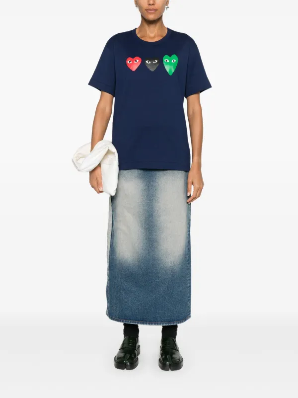 Tシャツ・カットソー [PLAY COMME DES GARCONS] 3 Color Heart Print T Shirt - Navy Play Comme des Garçons: Navy T-Shirt | DSMNY E-SHOP