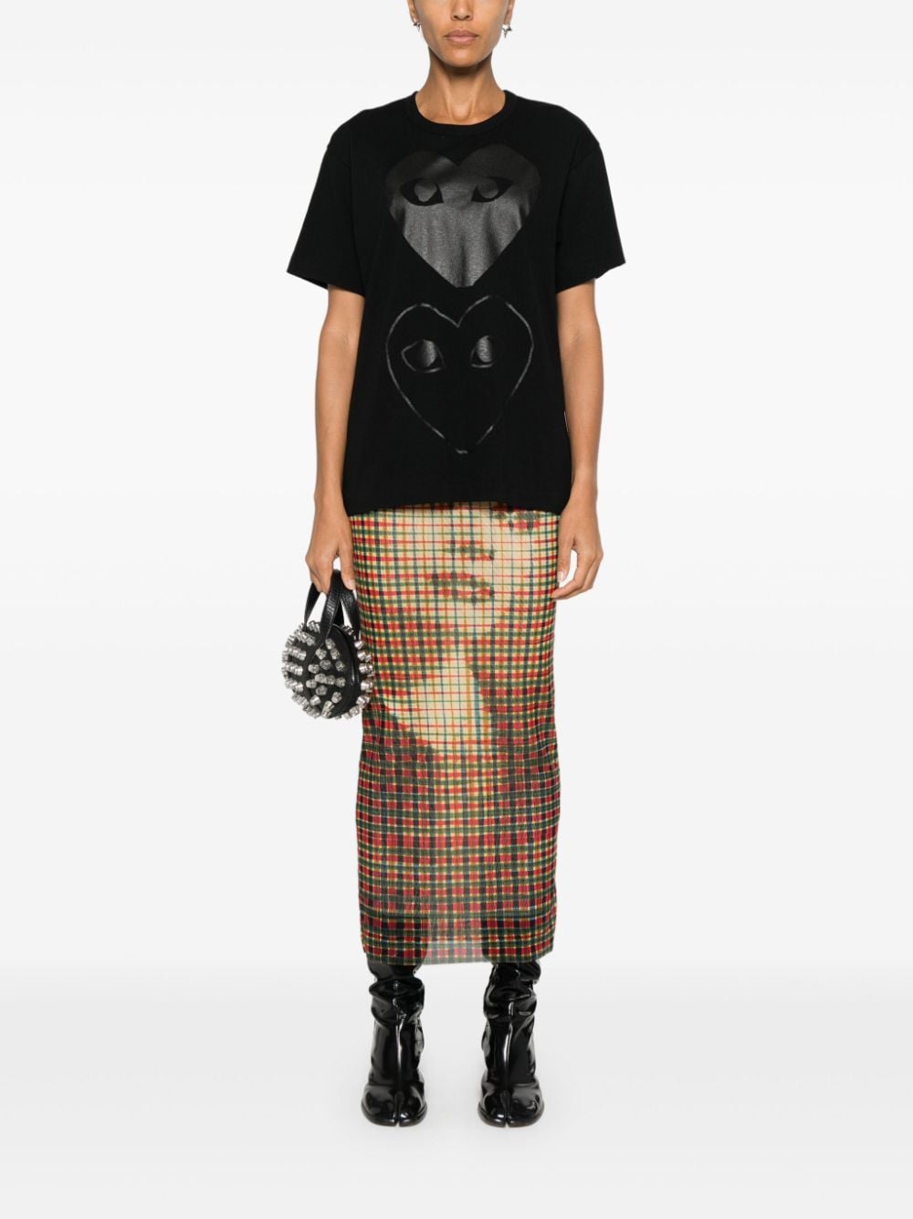 Shop Comme Des Garçons Play Double Heart-print T-shirt In Black