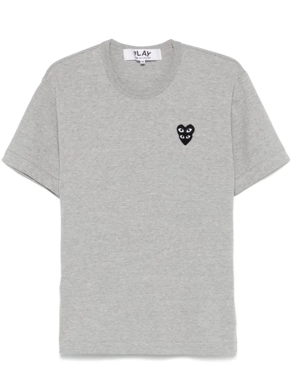 Comme Des Garcons Play Double Heart patch T shirt Grey FARFETCH NZ