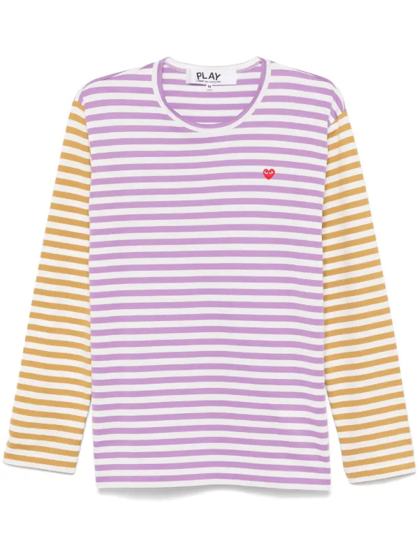 PLAY COMME des GARCONS 紫と白のストライプ 長袖Tシャツ パープル（紫）-プレイ・コムデギャルソン（Play Comme des