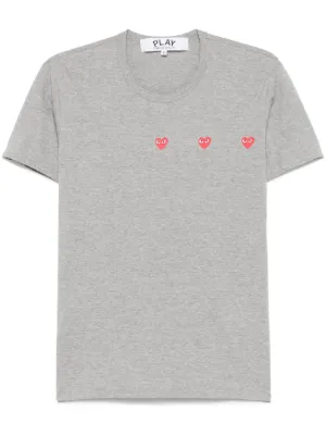 Comme Des Garçons Play Triple Hearts Cotton T-shirt | Grey | FARFETCH