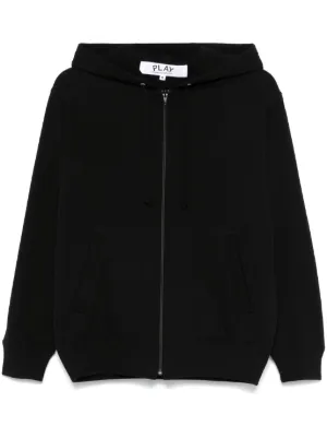 Comme Des Garçons Play Double heart-patch Hoodie | Black | FARFETCH