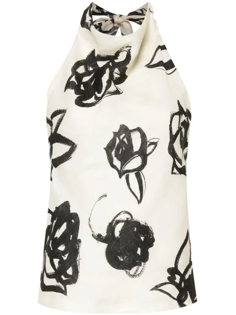 MSGM floral linen halterneck top