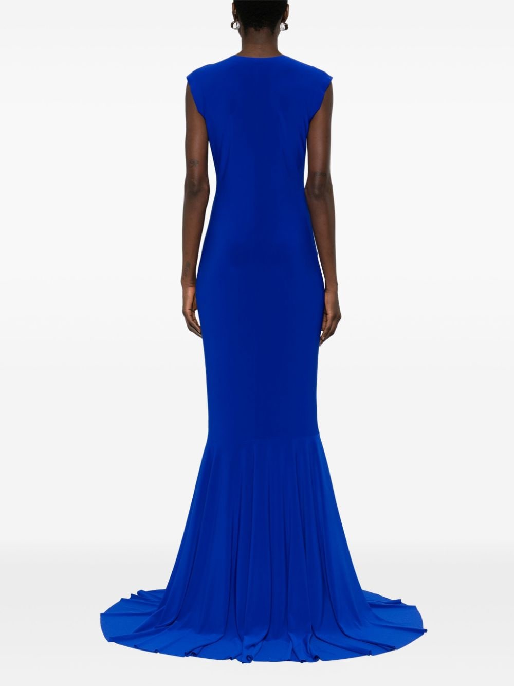 Shop Norma Kamali Plunging V-neck Maxi Dress In Blue