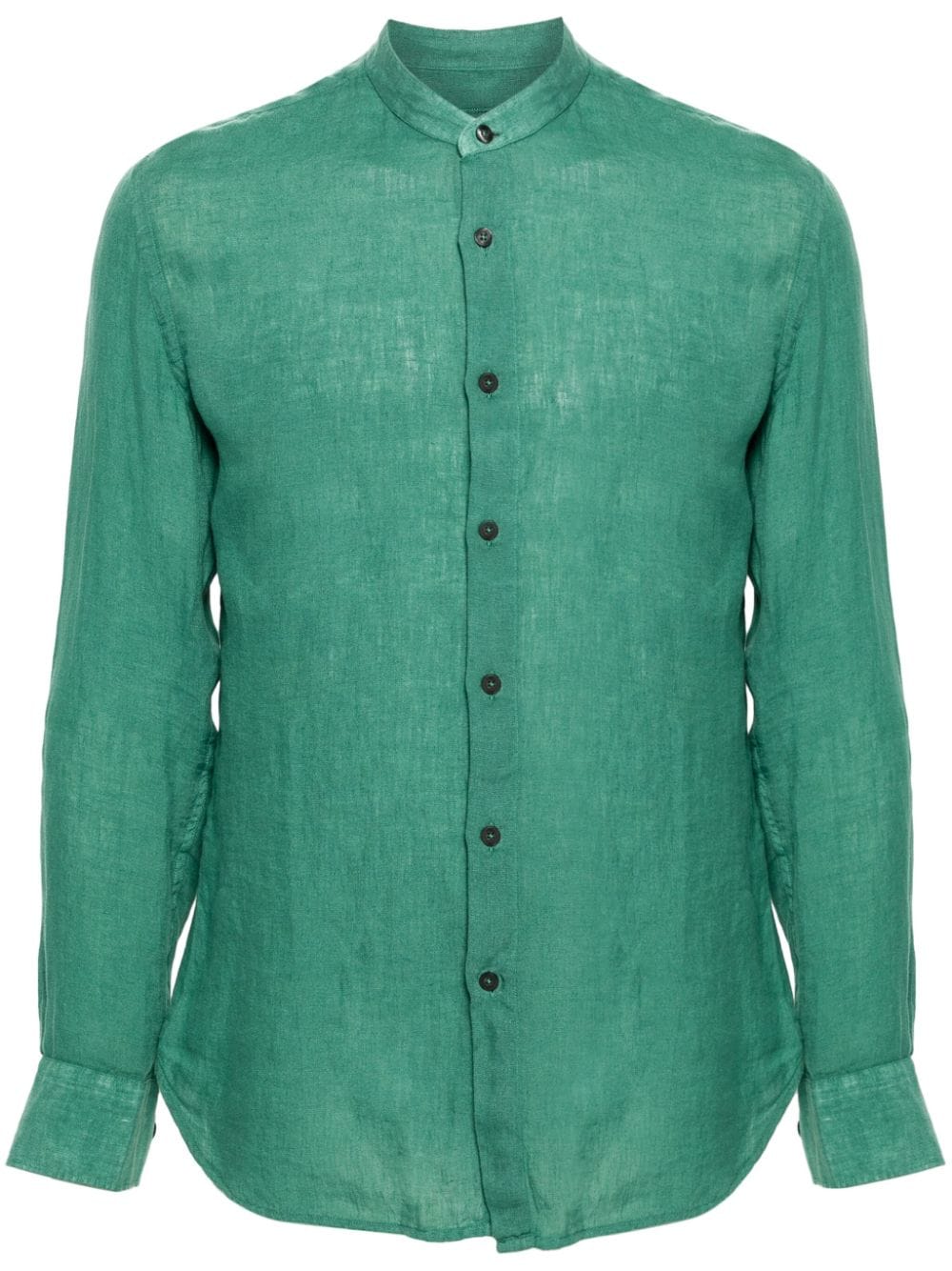 120% Lino Band-collar Linen Shirt In Green