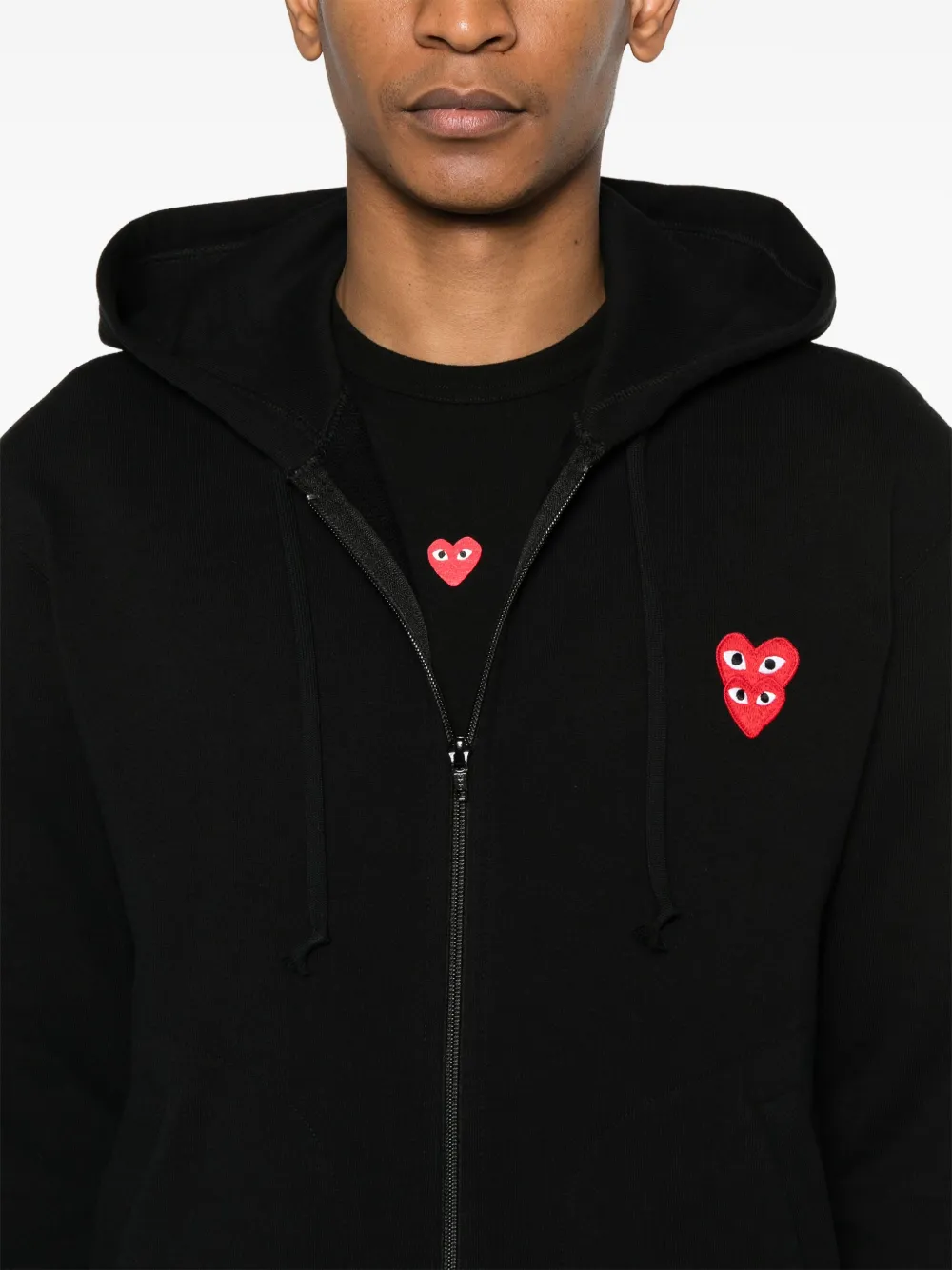 Comme Des Garçons Play Hoodie met dubbele hartpatch Zwart